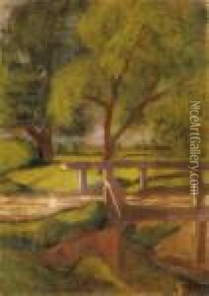 Landscape In Somodor With A Bridge Oil Painting - Jozsef Rippl-Ronai