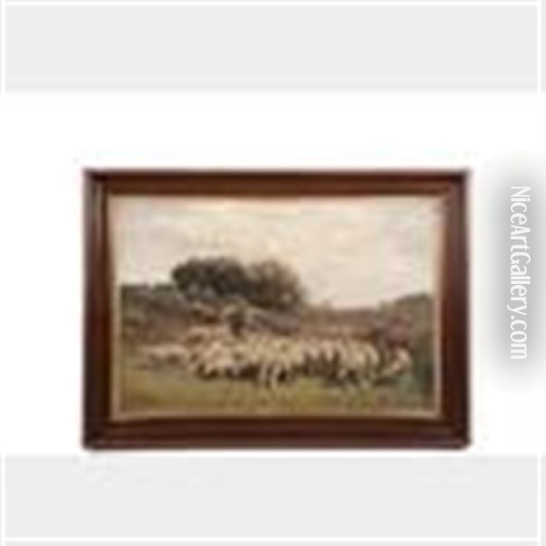 Hersman With Sheep Oil Painting - George Arthur Hays
