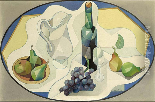 A Still Life With Grapes, A Jug And A Bottle Oil Painting - Albert Fiks