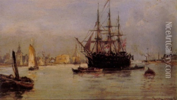 The St. Vincent In Portsmouth Harbour Oil Painting - Edwin Hayes