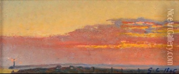 Sunset At The Coast Oil Painting - Gustave Camille Gaston Cariot