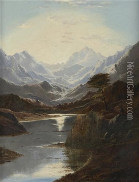 Llyn Bodlynn, North Wales Oil Painting - Charles Leslie