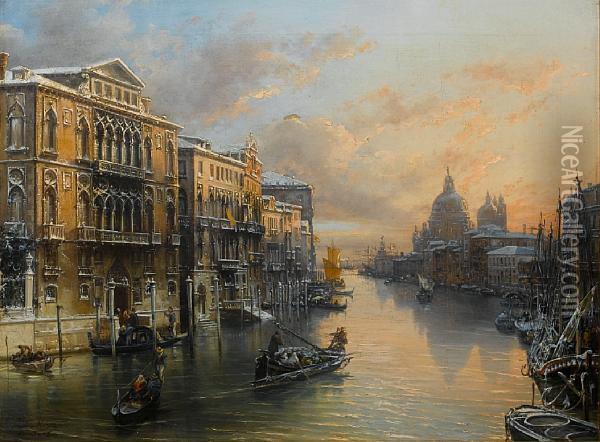 The Grand Canal In Winter, Venice Oil Painting - Frederico Moja