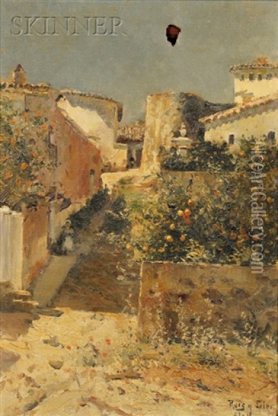 Soler_joan Roig Y. The Shady Street/an Italian View Oil Painting - Joan Roig Soler