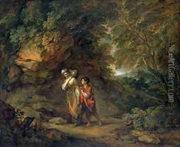 Rocky landscape with Hagar and Ishmael Oil Painting - Thomas Gainsborough