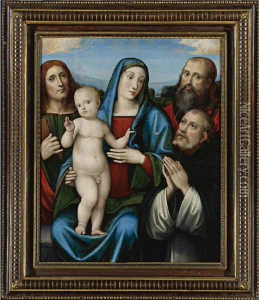 Madonna With Child And Saints John The Baptist, Paul And Dominic Oil Painting - Francesco Francia