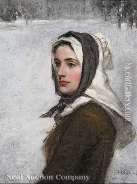 A Puritan Maiden Oil Painting - Thomas Hicks