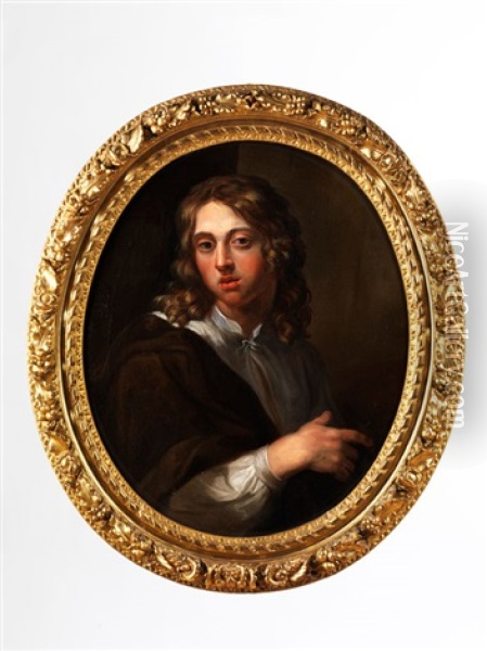 Portrait Eines Jungen Mannes Mit Gelocktem, Braunen Haar, Weissem Hemd Und Braunem Umhang Oil Painting -  Franco-Flemish School (17/18)