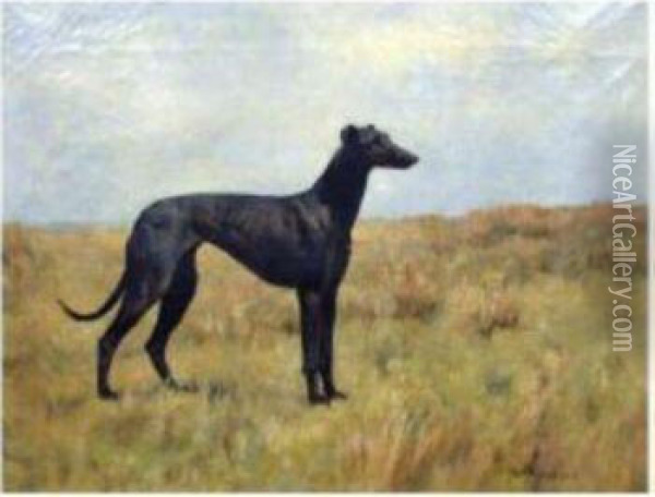 Greyhound In A Landscape Oil Painting - Arthur Wardle