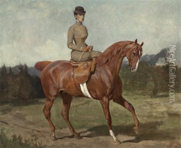 Erzherzogin Maria Theresia Zu Pferd Vor Schloss Wartholz Oil Painting - Julius von Blaas
