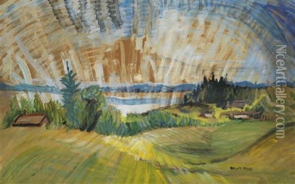 Farm, Sea And Sky Oil Painting - Emily Carr