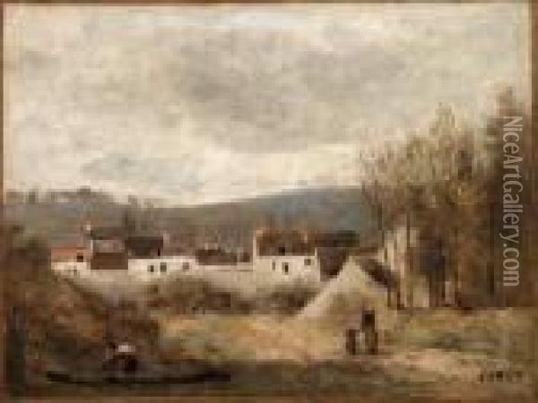 Village Domin Par Un Coteau, Ile-de-france, (village Below A Hill,ile-de-france) Oil Painting - Jean-Baptiste-Camille Corot