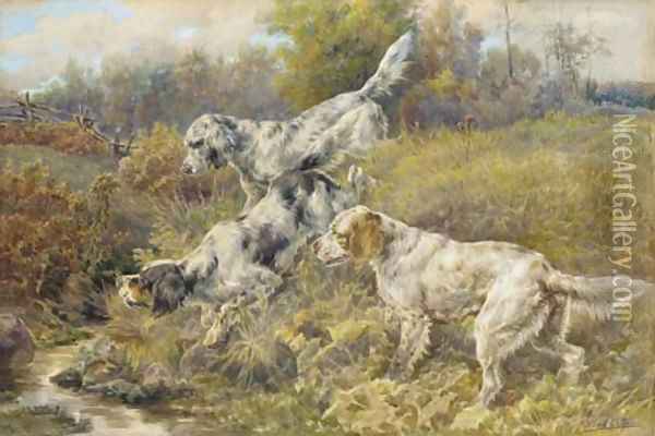English Setters at a stream Oil Painting - Edmund Henry Osthaus