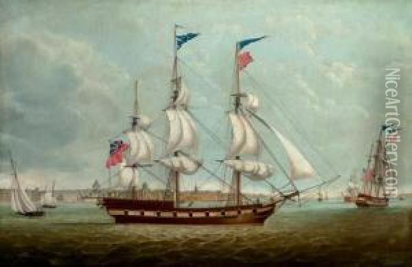 A British Armed Merchantman In The Mersey Off Liverpool Oil Painting - Robert Salmon