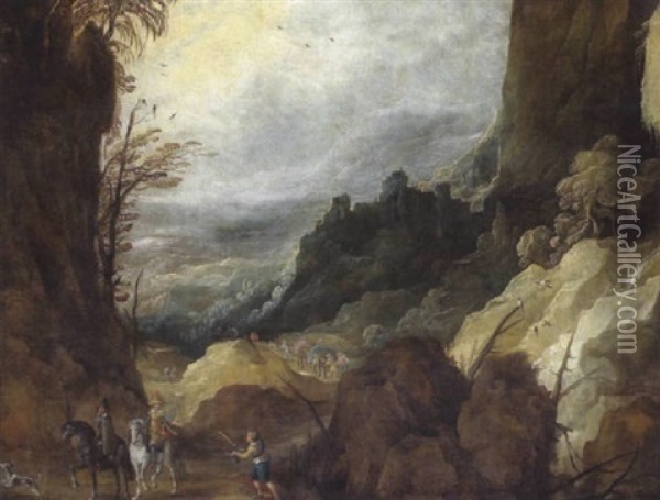 Grose Gebirgslandschaft Mit Reisenden Oil Painting - Joos de Momper the Younger