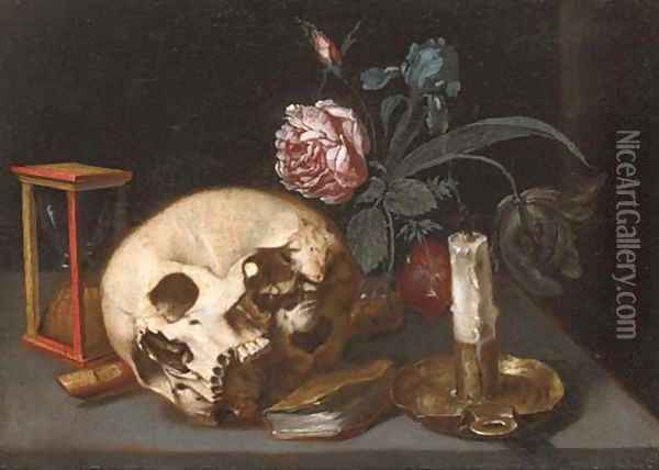 A vanitas still life with a skull Oil Painting - Jacques Linard