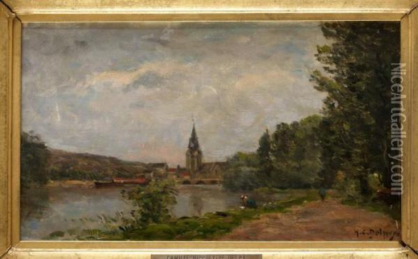 Landskap Med Kyrka Oil Painting - Hippolyte Camille Delpy