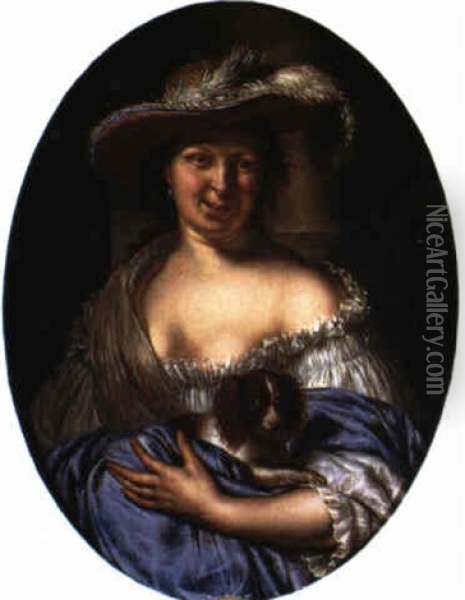 Portrait De Jeune Femme Au Chien Oil Painting - Willem van Mieris