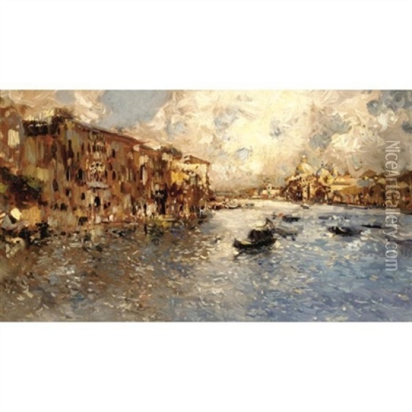 Vista Del Gran Canal, Venecia (view Along The Grand Canal, Venice) Oil Painting - Juan Pablo Salinas