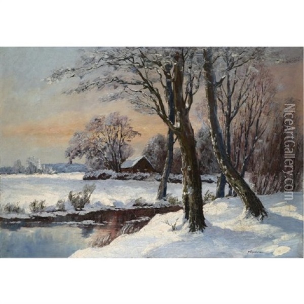 Winter Landscape Oil Painting - Georgi Alexandrovich Lapchine
