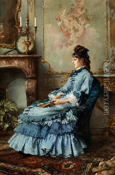 Sitzende Junge Frau In Blauem Kleid Oil Painting - Frederik Hendrik Kaemmerer
