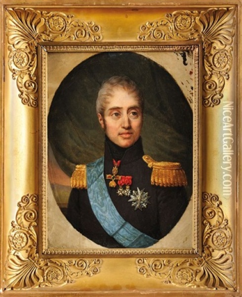 Portrait Du Roi Charles X Portant La Toison D'or Et L'ordre Du Saint Esprit Oil Painting - Johan Goerbitz