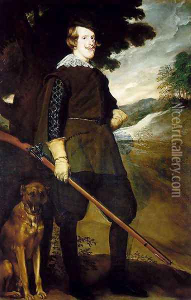King Philip IV as a Huntsman 1634-35 Oil Painting - Diego Rodriguez de Silva y Velazquez