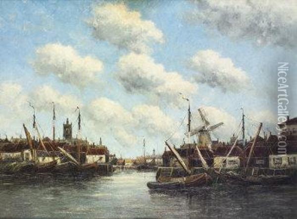The Old Harbour, Flushing, Holland Oil Painting - Hermanus Jr. Koekkoek