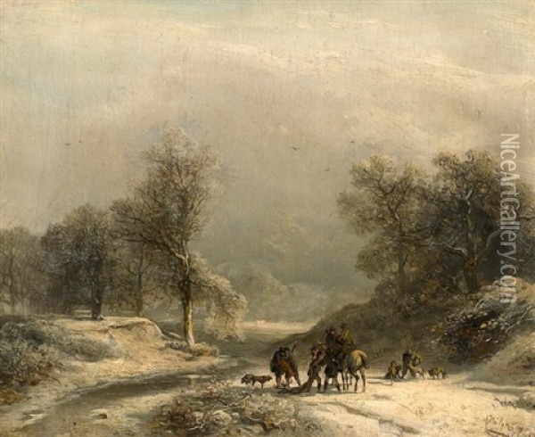 Jagdgesellschaft Im Winterwald Oil Painting - Carl Hilgers