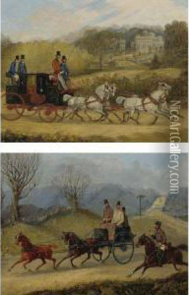 Coach And Four Greys And Tandem Coach: Two Coaching Scenes Oil Painting - Henry Thomas Alken