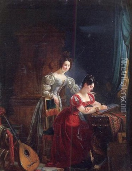 Jeune Femme Ecrivant Une Lettre Oil Painting - Claudius Jacquand