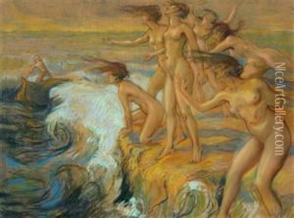 Sirens Oil Painting - Karel Nejedly