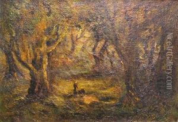 Two Figures Among The Oaks Oil Painting - Manuel Valencia
