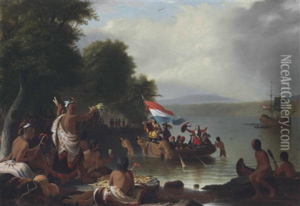 Landing Of Henry Hudson, 1609, At Verplanck Point, New York Oil Painting - Robert Walter Weir
