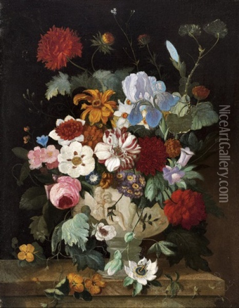 Stone Urn Overflowing With Blossoms Oil Painting - Jan Van Huysum