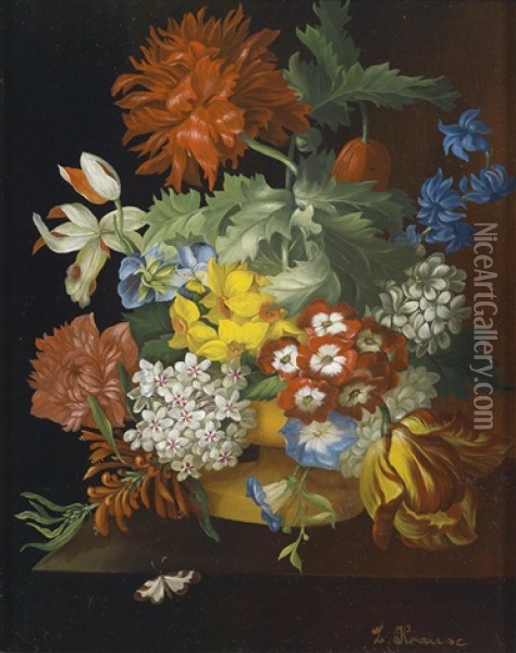 Blumenstuck Mit Narzissen, Tulpen, Schlusselblumen Und Schmetterling Oil Painting - Lina Krause