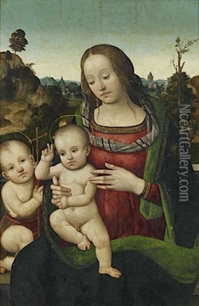 Vierge A L'enfant Avec Saint Jean Baptiste Dans Un Paysage Oil Painting -  Piero di Cosimo