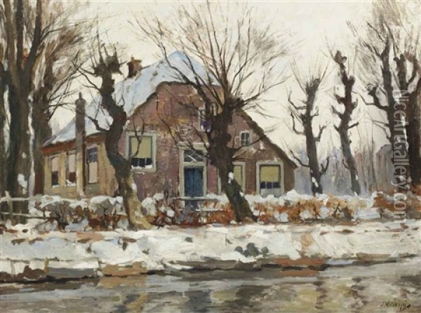 A Farmhouse Along The Alblas Oil Painting - Jan Harm Weyns