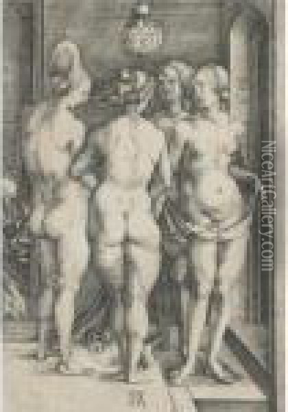 Four Naked Woman (b. 75; M., Holl. 69) Oil Painting - Albrecht Durer