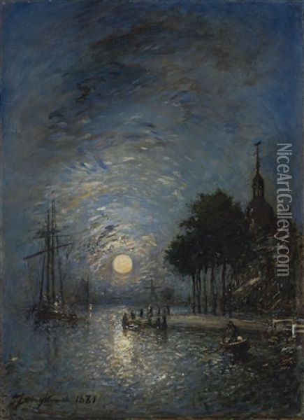 Le Port De Dordrecht Au Crepuscule Oil Painting - Johan Barthold Jongkind