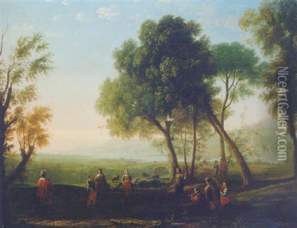 An Italianate River Landscape With Figures Dancing In A Glade Oil Painting - Claude Lorrain