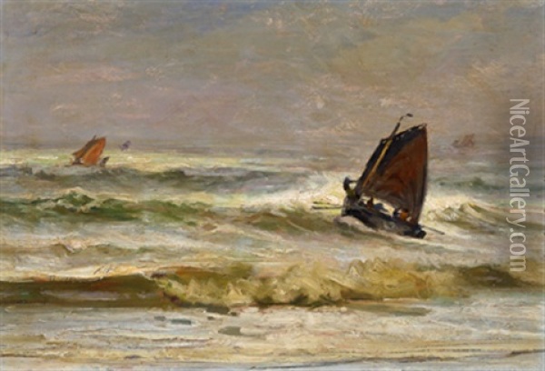 Schiffe Auf Bewegter See Oil Painting - Edmond (Falconnet) de Palezieux