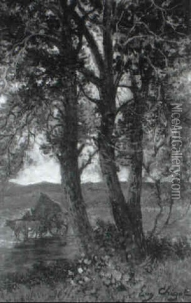 Baumlandschaft Mit Ochsenkarren Oil Painting - Eugene Chigot
