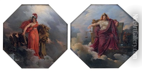 Allegorie De La Justice (+ Allegorie De La Force; Pair) Oil Painting - Merry-Joseph Blondel