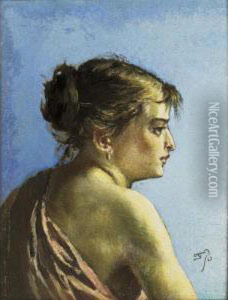 Young Woman Side-faced Oil Painting - Frank Buchser