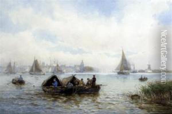 Fishing Boats Off Dordrecht Oil Painting - Walter William May