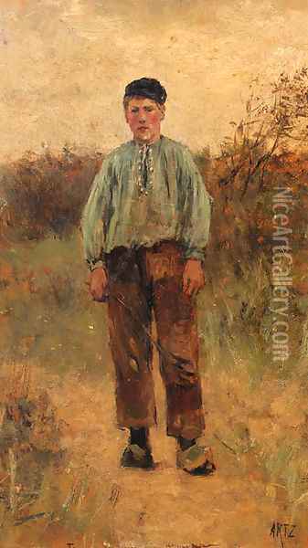 Portrait of a young cowherd Oil Painting - David Adolf Constant Artz