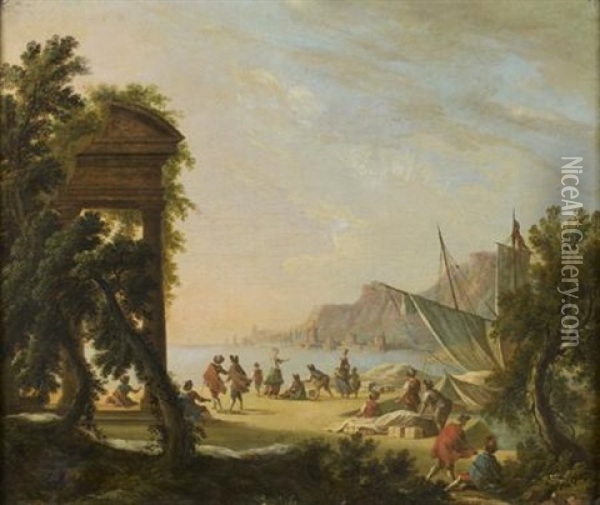 Scene Portuaire Dans Un Paysage Mediterraneen Oil Painting - Jean-Baptiste Leprince