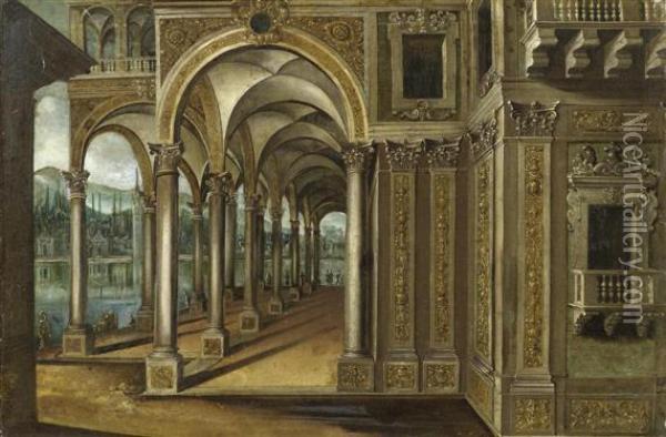 Palace Architecture With Figures Oil Painting - Paul Vredeman de Vries