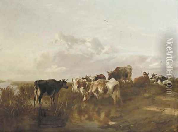 Cattle in the marshes Oil Painting - Thomas Sidney Cooper